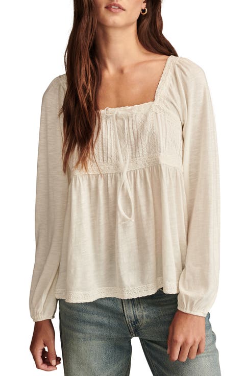 Lace Detail Cotton Blend Top