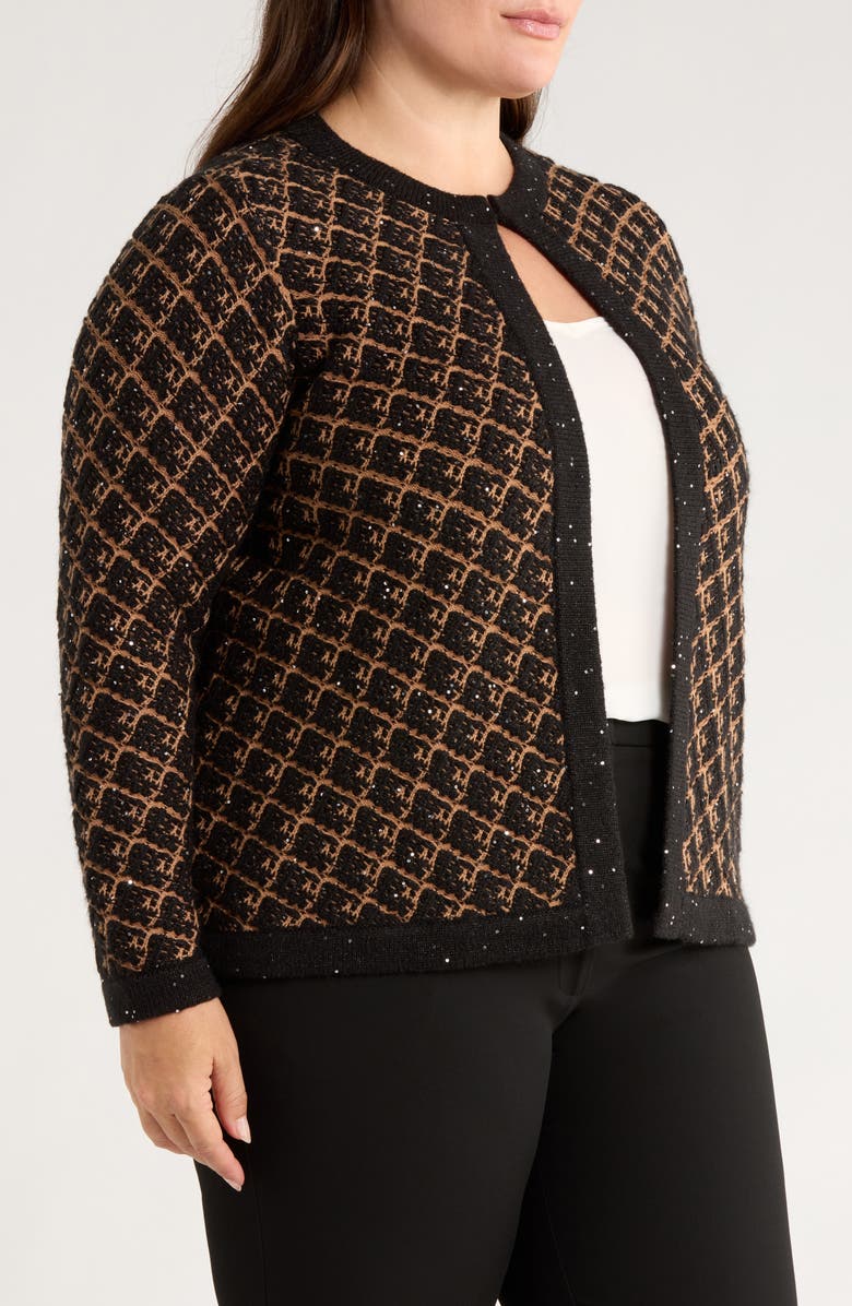 Anne Klein Texture Plaid Beaded Cardigan, Alternate, color, Anne Black/ Vicuna