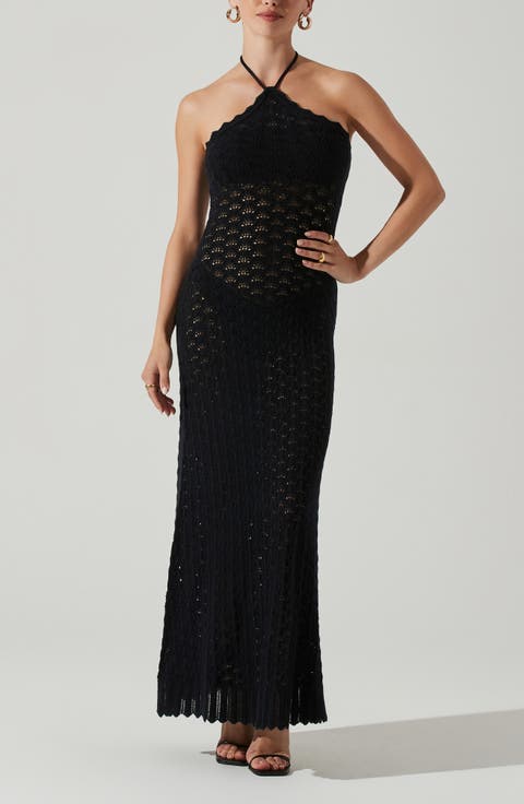 Shira Pointelle Stitch Halter Maxi Dress