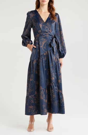 Lilian Long Sleeve Satin Maxi Wrap Dress
