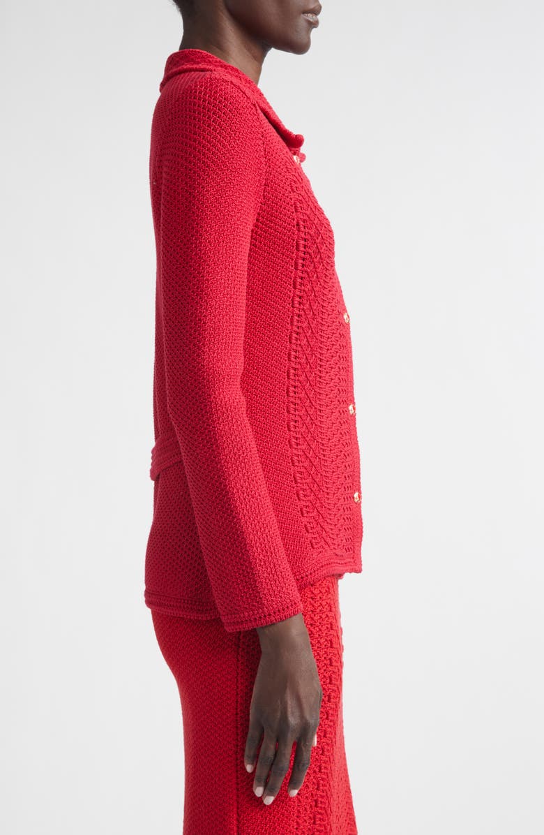 ST. JOHN Cotton Blend Mixed Stitch Sweater Jacket, Alternate, color, Scarlet