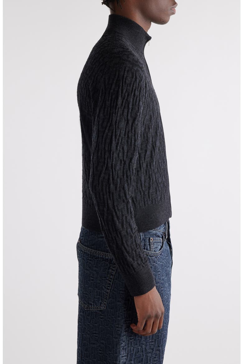 Debossed Zip-Up Wool Cardigan, Alternate, color, BLACK/ GREY