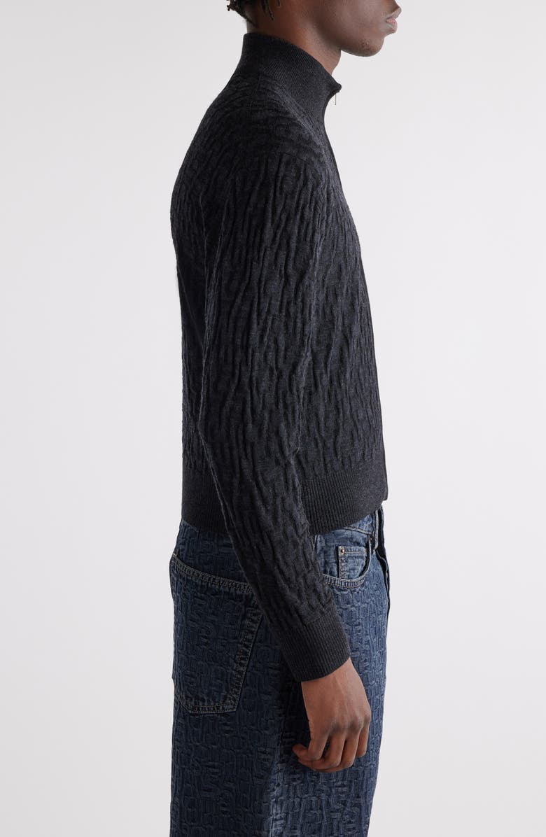 Acne Studios Debossed Zip-Up Wool Cardigan, Alternate, color, Black/ Grey