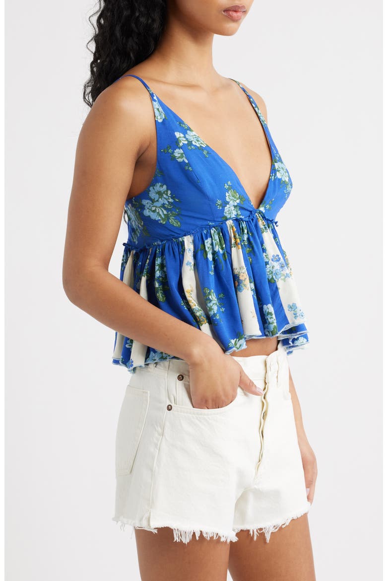 Tillie Floral Plunge Neck Babydoll Top, Alternate, color, BLUE COMBO