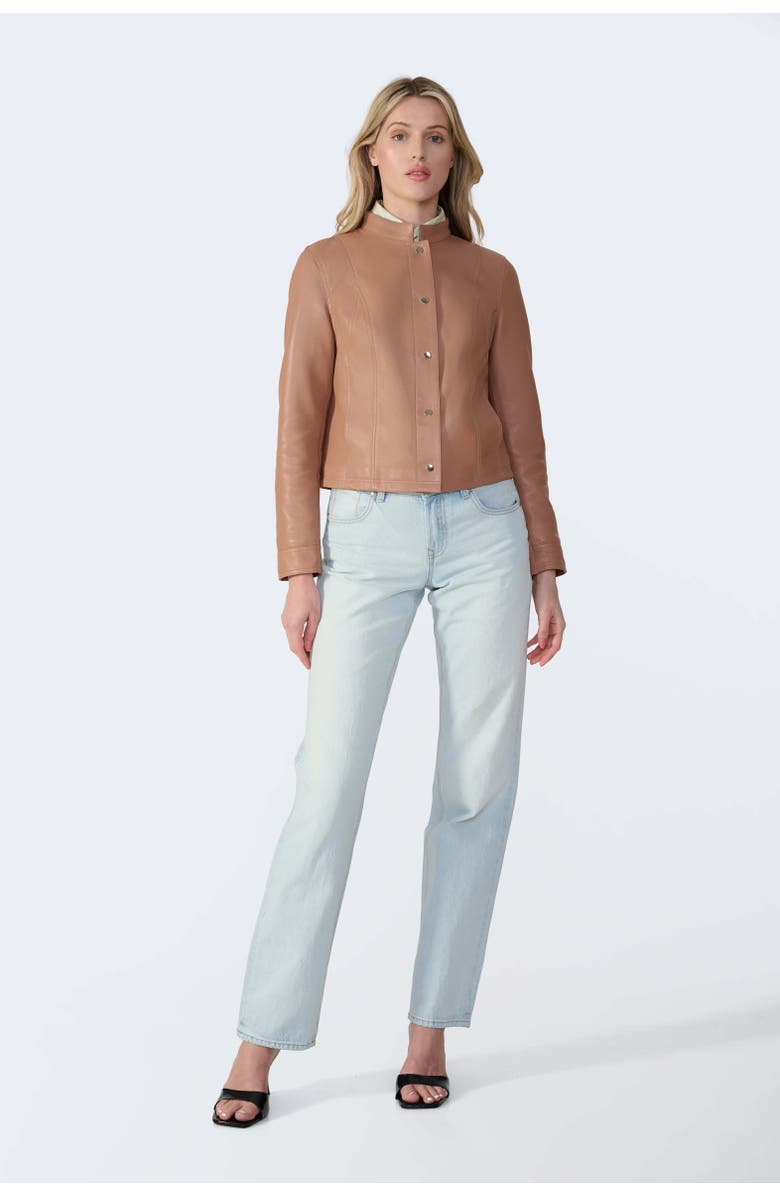 Furniq UK Amelia Leather Jacket, Main, color, Mocha Brown