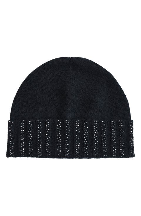 Crystal Cuffed Cashmere Beanie