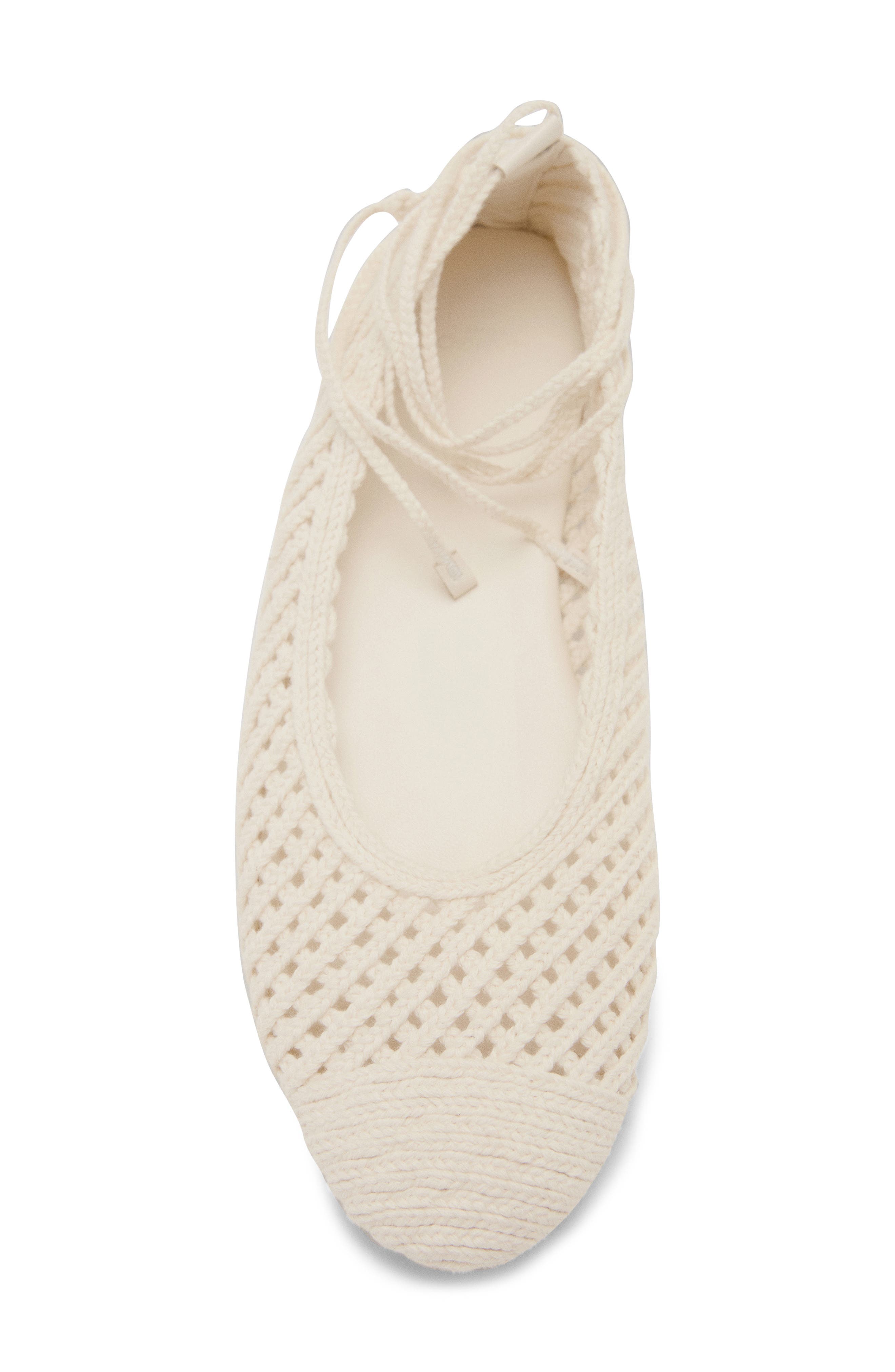 MANGO Ankle Wrap Knit Ballet Flat, Alternate, color, Off White