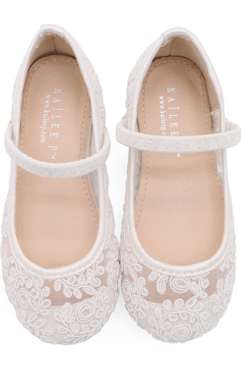 Kailee P Pas Crochet Lace Mary Jane Flats, Alternate, color, White
