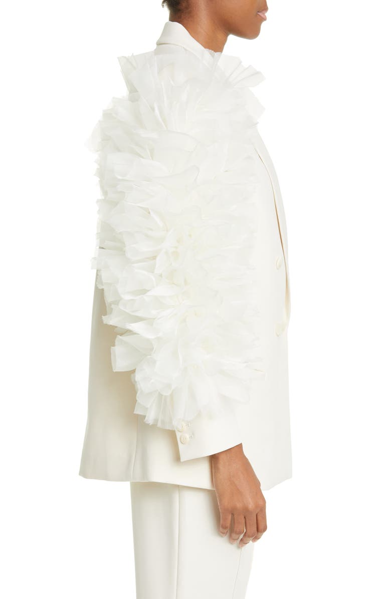 LAPOINTE Ruffle Sleeve Double Breasted Matte Crepe Blazer, Alternate, color, 