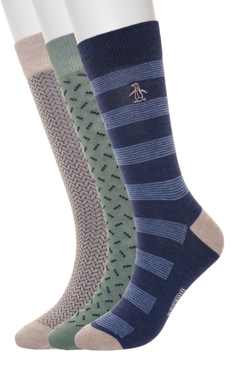 Original Penguin Ziggy Neat Assorted 3-Pack Crew Socks, Main, color, Taupe