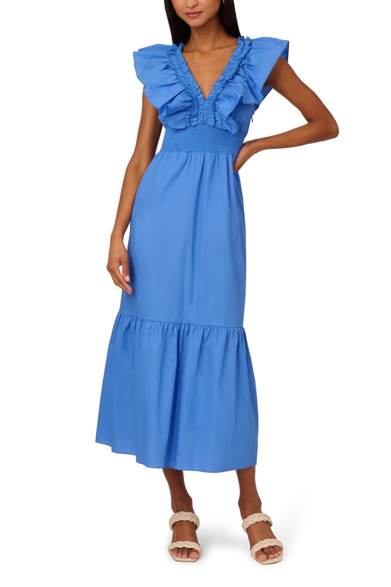 Ruffle Smocked Waist Maxi Dress, Main, color, COOL WATER