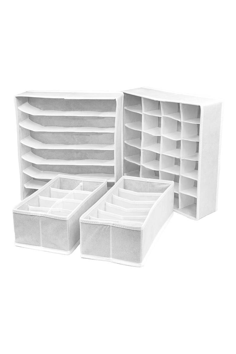 Foldable Drawer Dividers, Storage Boxes & Organizer - Set of 4 - White, Main, color, WHITE