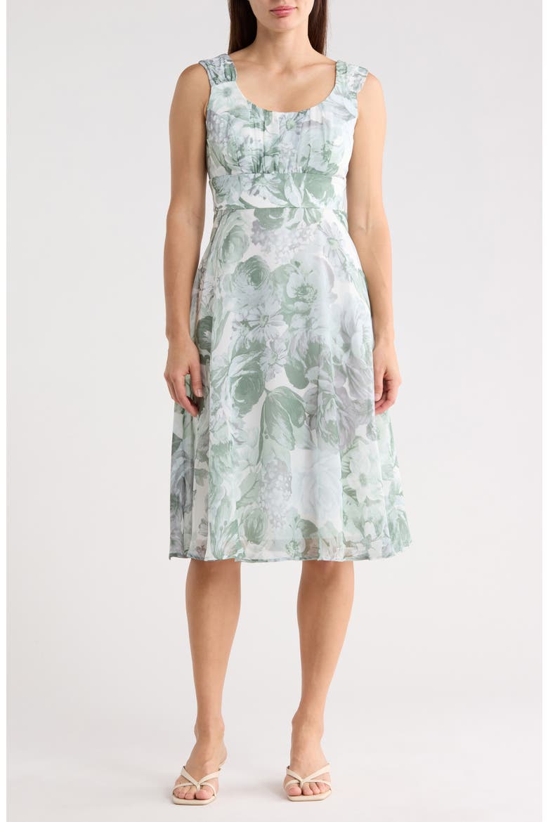 Pleated Chiffon Midi Dress, Main, color, WHITE.SAGE
