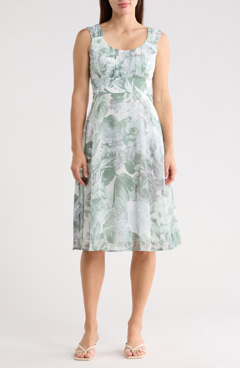 Connected Apparel Pleated Chiffon Midi Dress, Main, color, White.sage