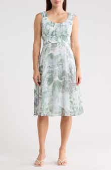 Connected Apparel Pleated Chiffon Midi Dress