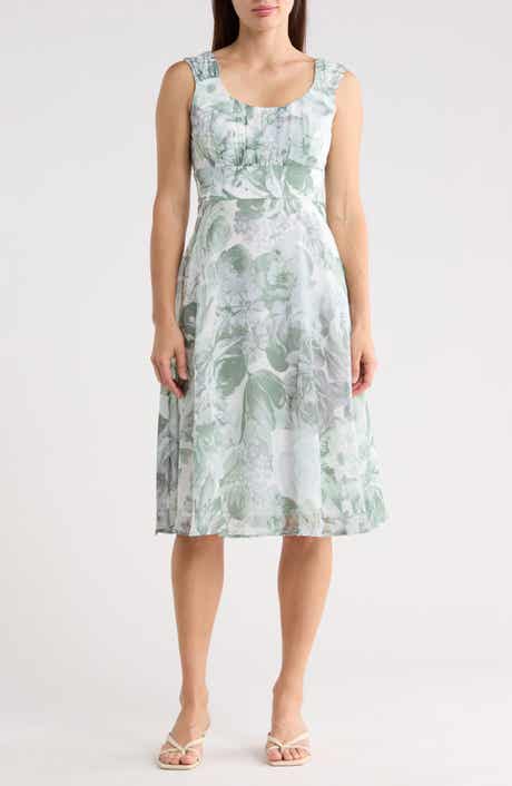 Connected Apparel Pleated Chiffon Midi Dress