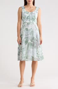 Connected Apparel Pleated Chiffon Midi Dress