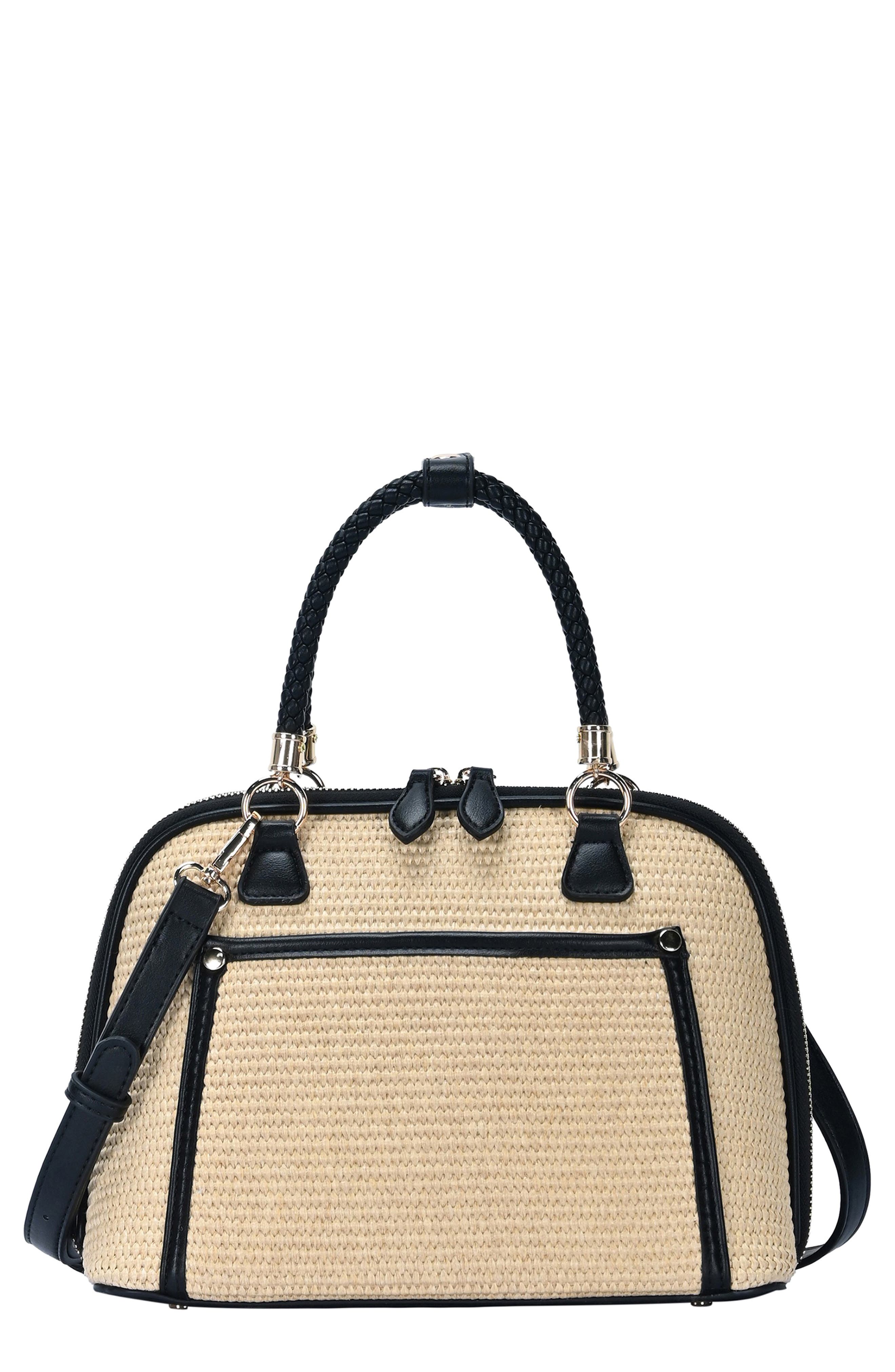 Miztique Raffia Dome Satchel, Main, color, Natural/ Black
