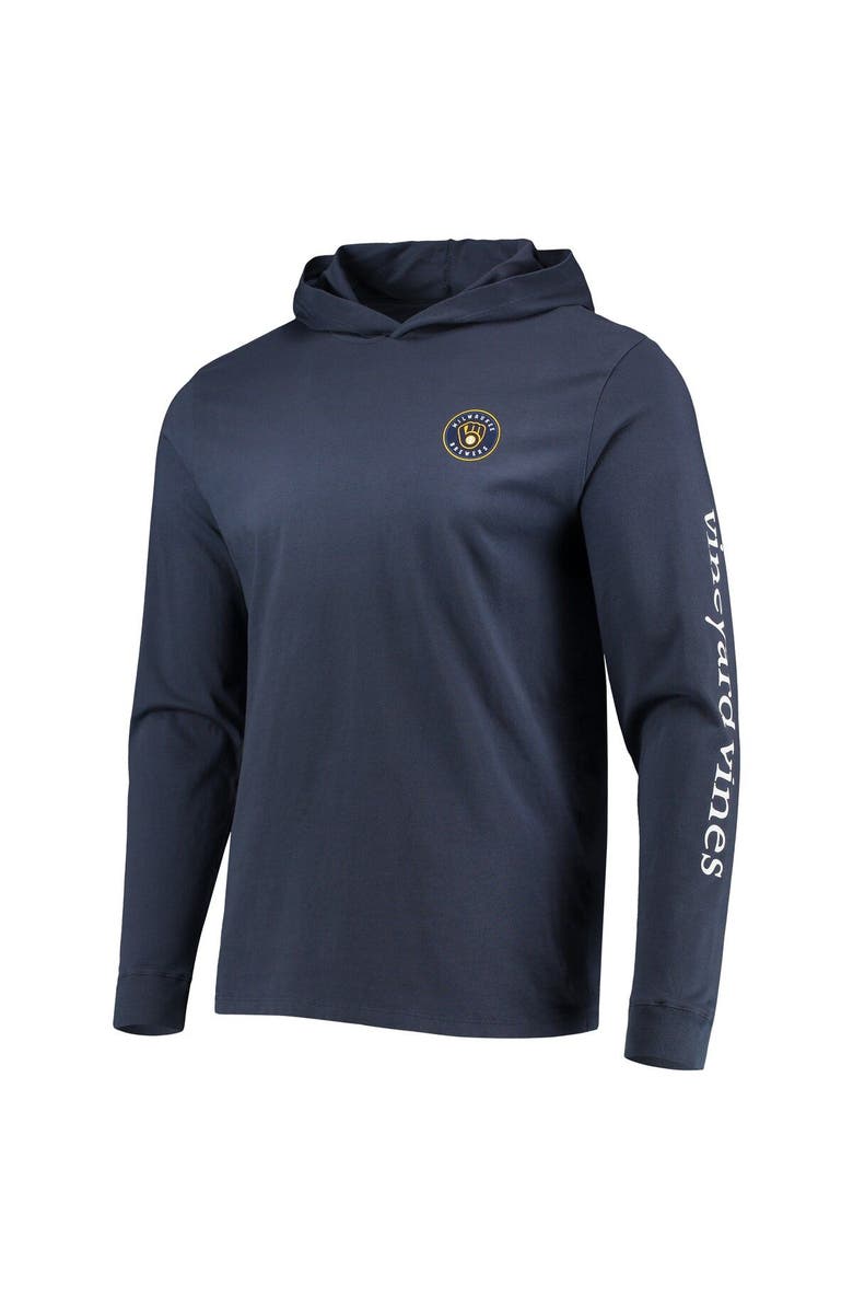 vineyard vines Men's Vineyard Vines Navy Milwaukee Brewers Logo Hoodie Long Sleeve T-Shirt, Alternate, color, 