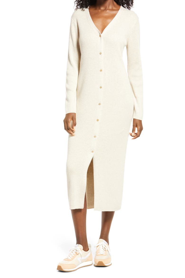 Long Sleeve Midi Sweater Dress, Main, color, BEIGE OATMEAL MEDIUM HEATHER