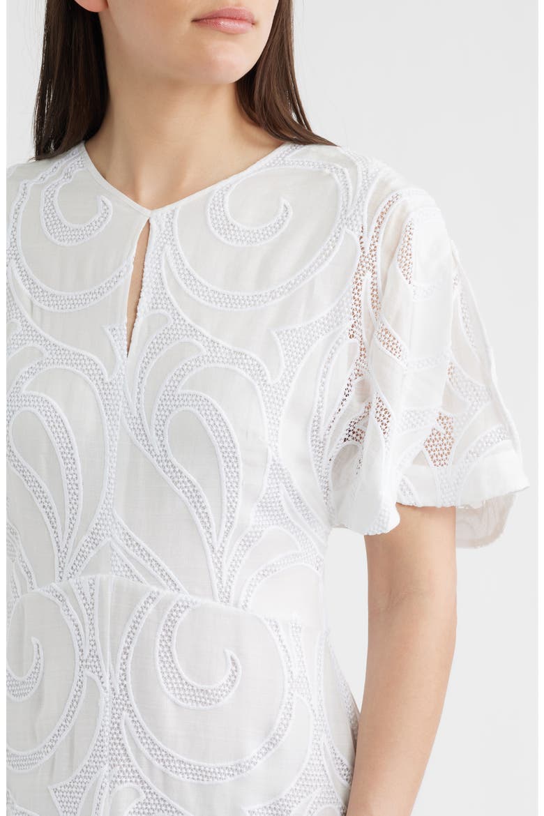 Denazal Embroidered Midi Dress, Alternate, color, SOFT CREAM