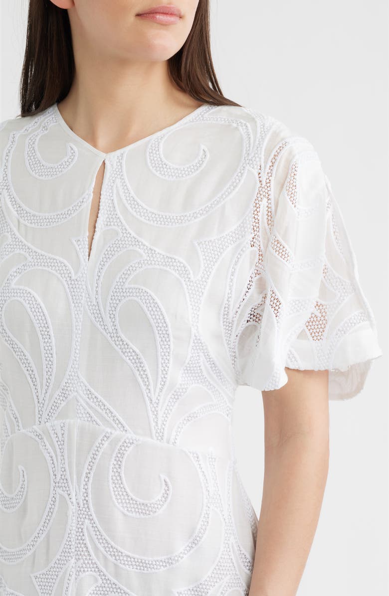 BOSS Denazal Embroidered Midi Dress, Alternate, color, Soft Cream