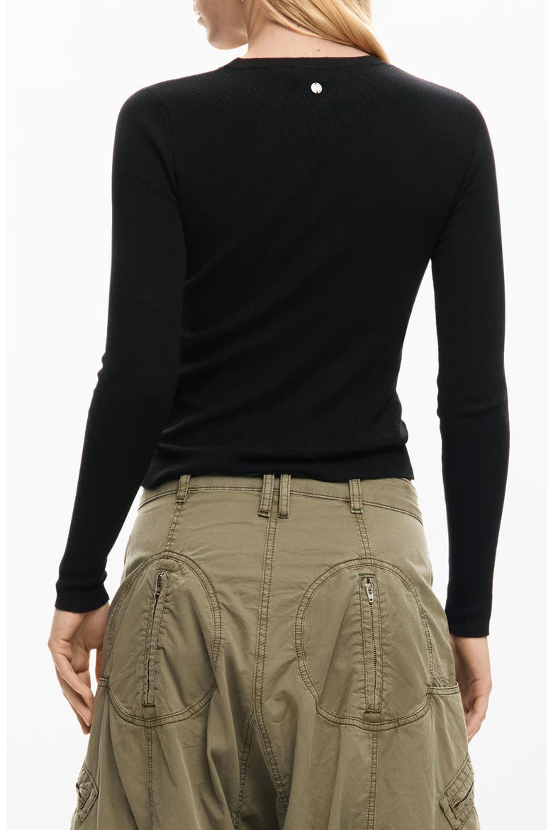 Floral Embroidery Long Sleeve T-Shirt, Alternate, color, BLACK