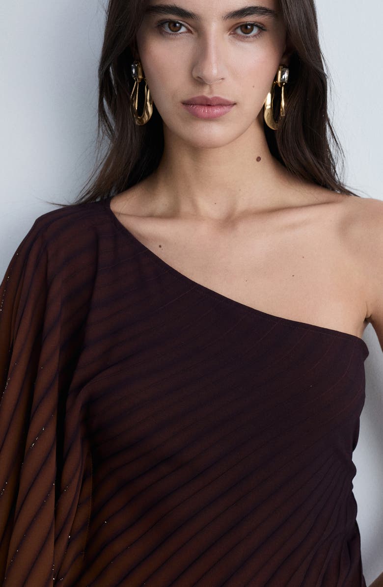 MANGO Pleated Metallic One-Shoulder Top, Alternate, color, 