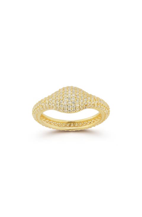 14K Gold Plate Pavé CZ Signet Ring