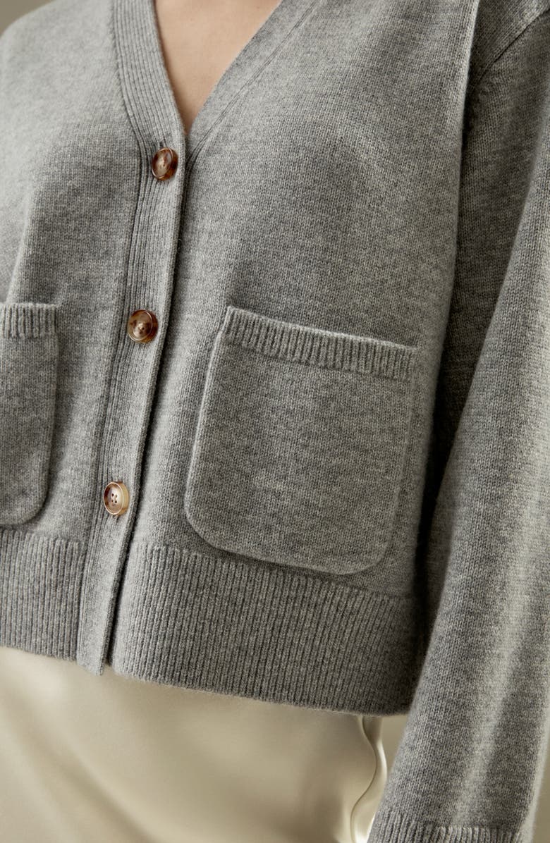 Lilysilk Cropped Wool-Cashmere Blend Cardigan Sweater for Women, Alternate, color, Mixed Gray