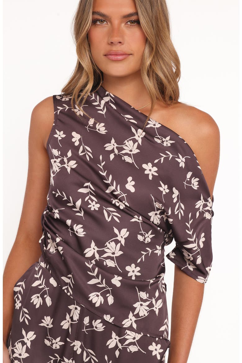 Romola Ruched One-Shoulder Top, Alternate, color, BROWN CREAM FLORAL
