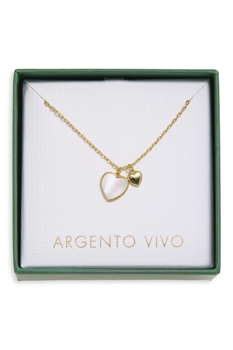 Mother-of-Pearl Duo Heart Pendant Necklace, Main, color, GOLD