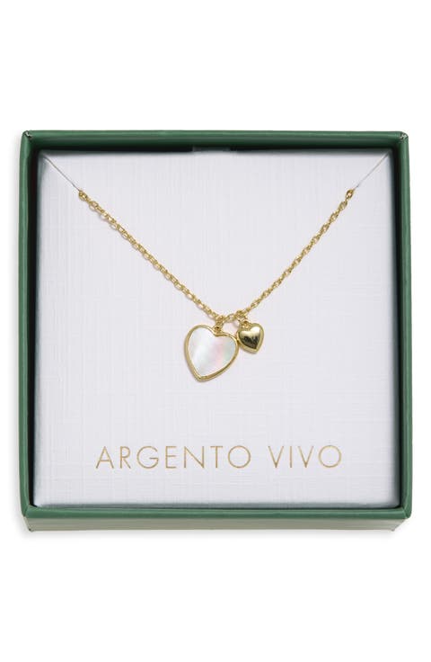 Mother-of-Pearl Duo Heart Pendant Necklace