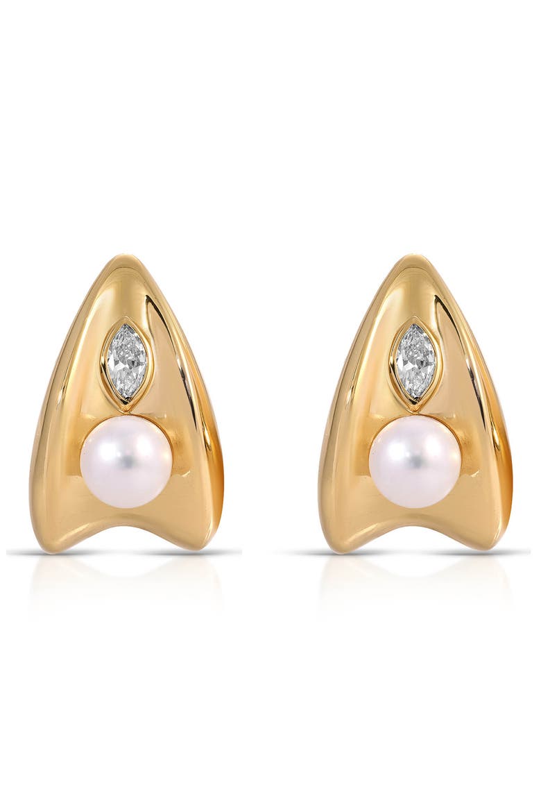 Hera Freshwater Pearl Huggie Earrings, Alternate, color, GOLD