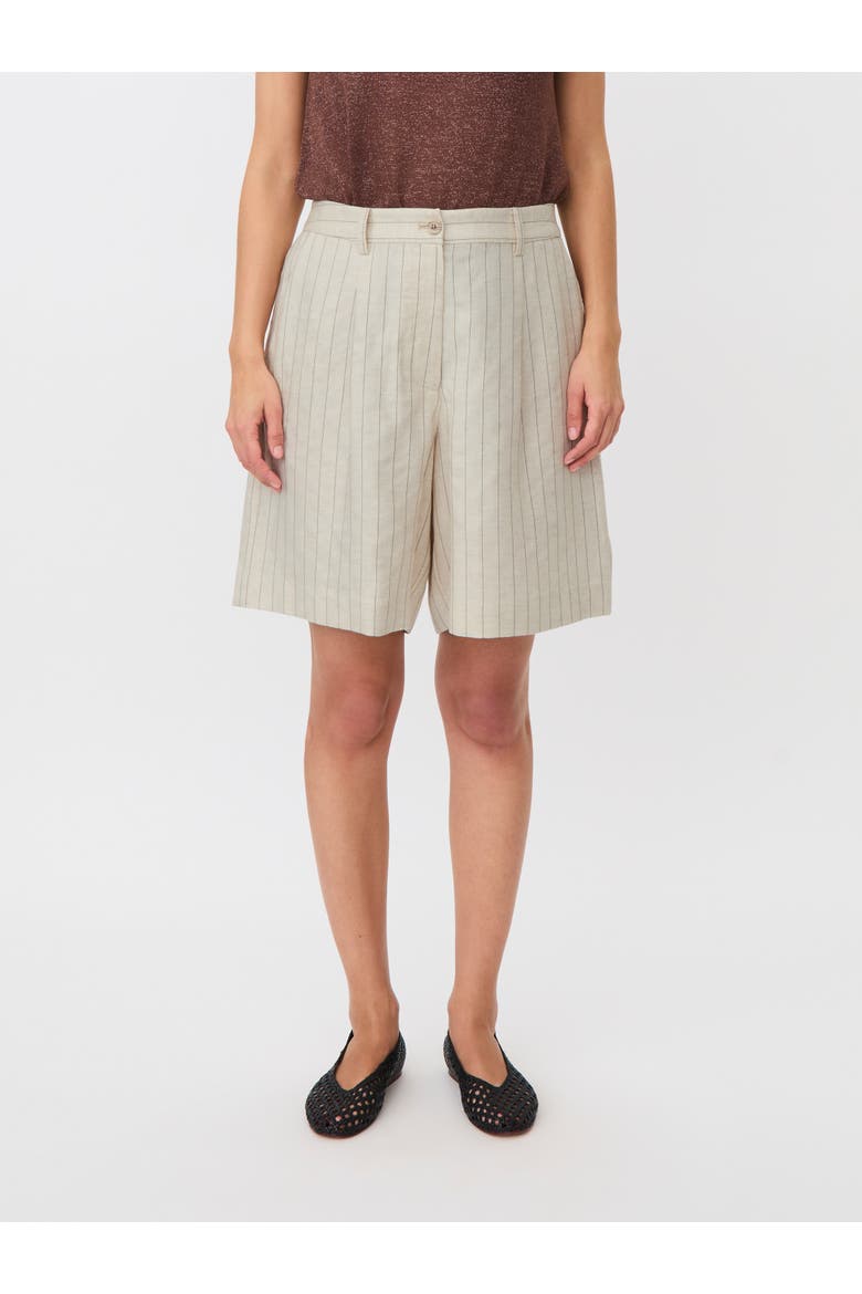 Mapauletta Linen-Blend Pinstripe Shorts, Main, color, Fog
