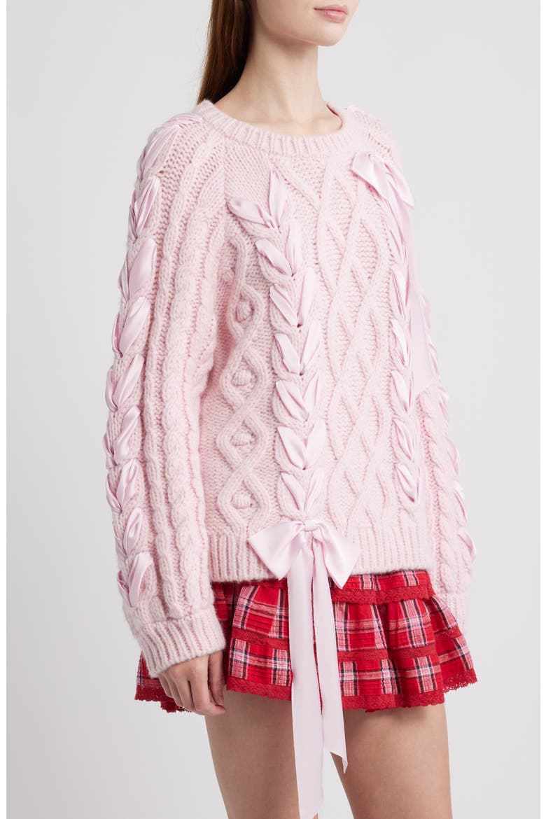 Kloss Ribbon Detail Alpaca Blend Cable Sweater, Alternate, color, BALLET SLIPPER