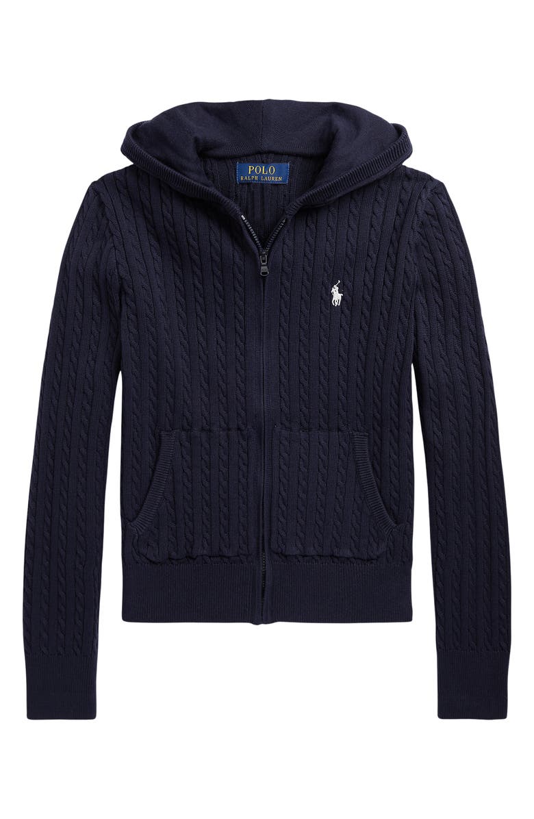 Polo Ralph Lauren Kids' Hooded Cable Stitch Zip Cardigan, Main, color, Rl Navy W/ Nevis