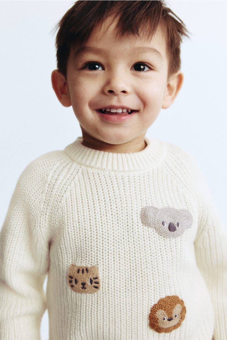 Motif-detail Jumper, Alternate, color, Cream/animals