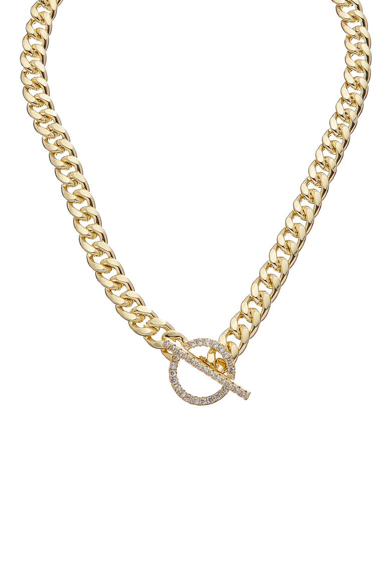 Cubic Zirconia Toggle Curb Chain Necklace, Main, color, YELLOW