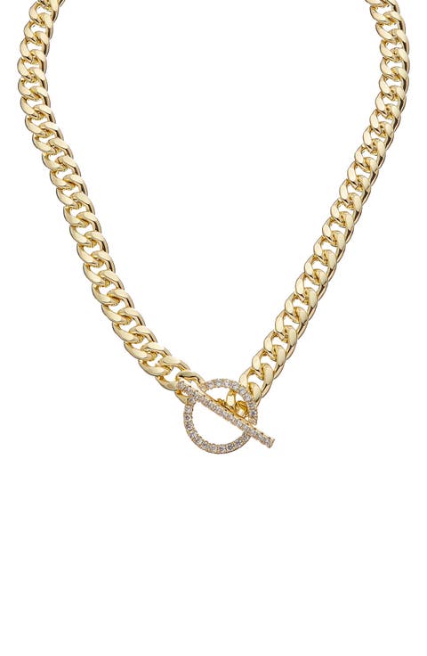 Cubic Zirconia Toggle Curb Chain Necklace