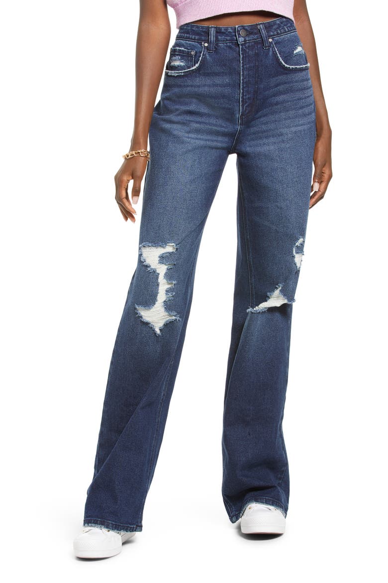 High Waist Distressed Wide Leg Jeans, Main, color, DARK SUNLAND WASH