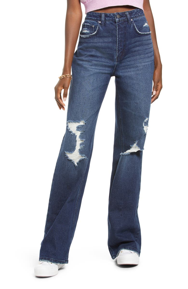 BP. High Waist Distressed Wide Leg Jeans, Main, color,