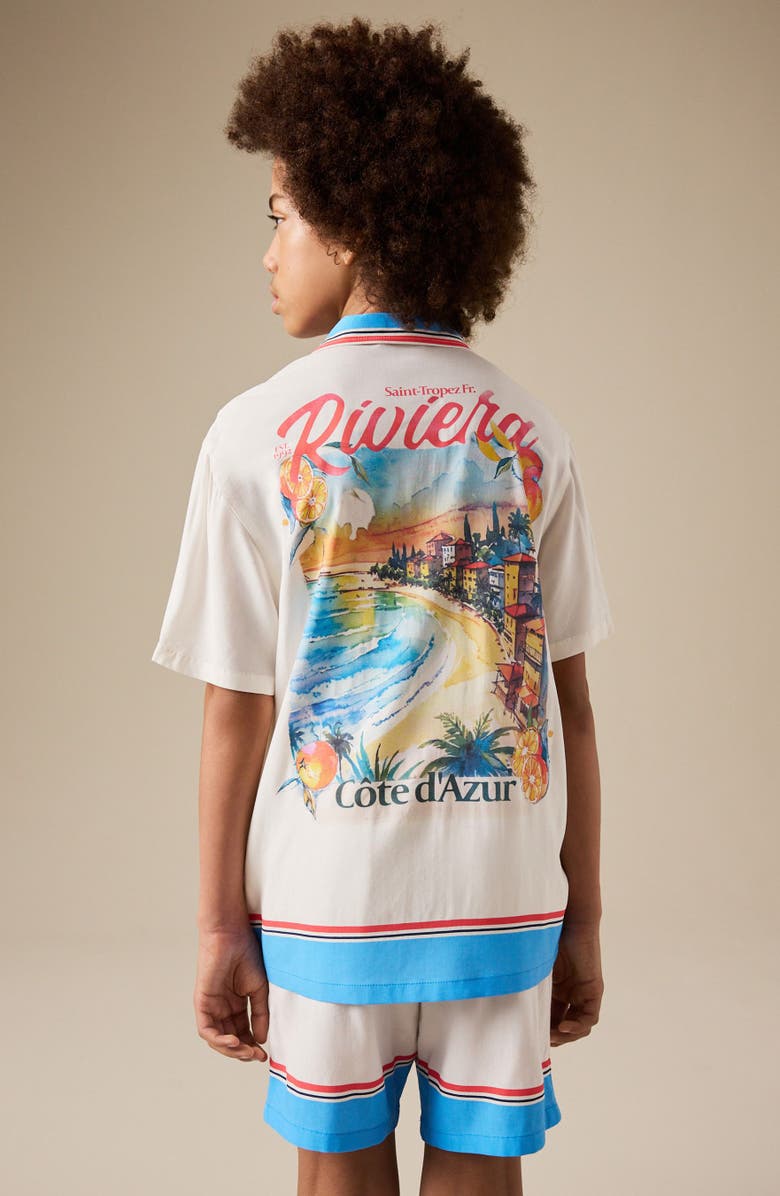 NEXT Kids' Postcard Print Camp Shirt & Drawstring Shorts Set, Alternate, color, White
