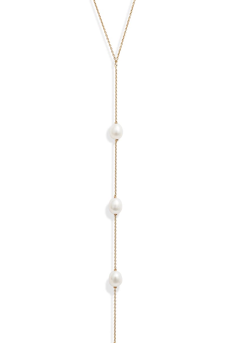 Cultured Pearl Lariat Necklace, Alternate, color, 14K YELLOW GOLD