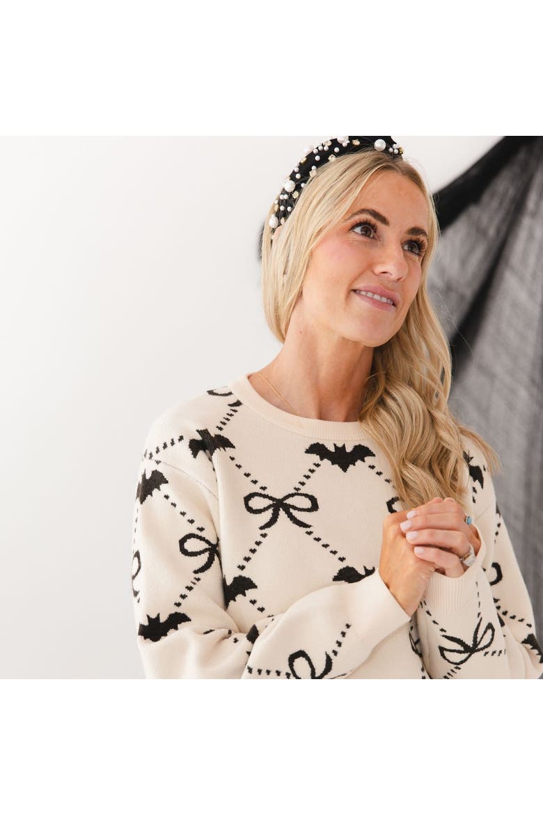 Bat Trellis Halloween Women's Sweater, Alternate, color, Ivory