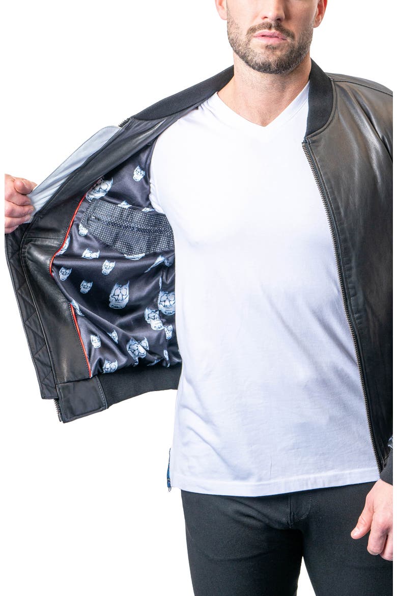 Skull Sleeve Leather Jacket, Alternate, color, BLACK