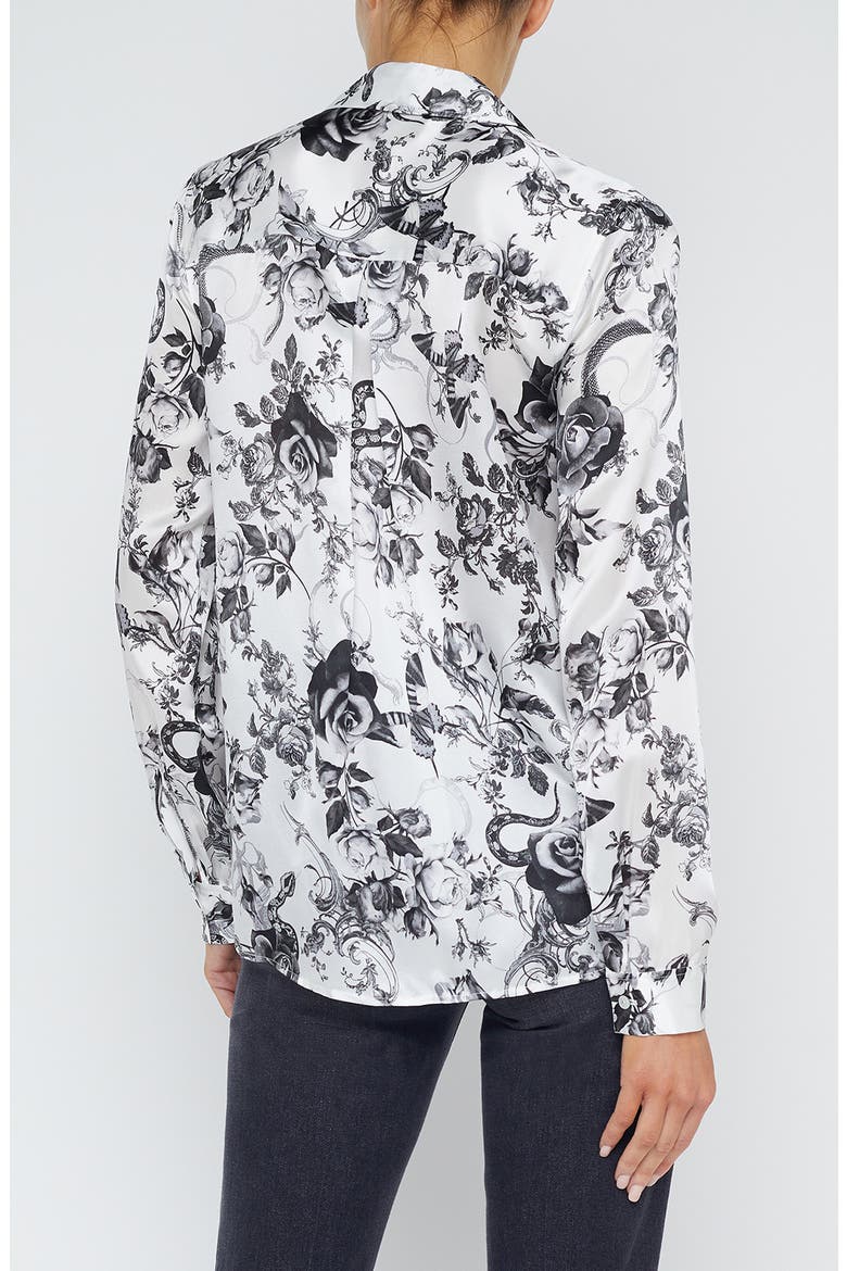 Tyler Floral Print Woven Silk Shirt, Alternate, color, WHITE/ BLACK BAROQUE FLORAL