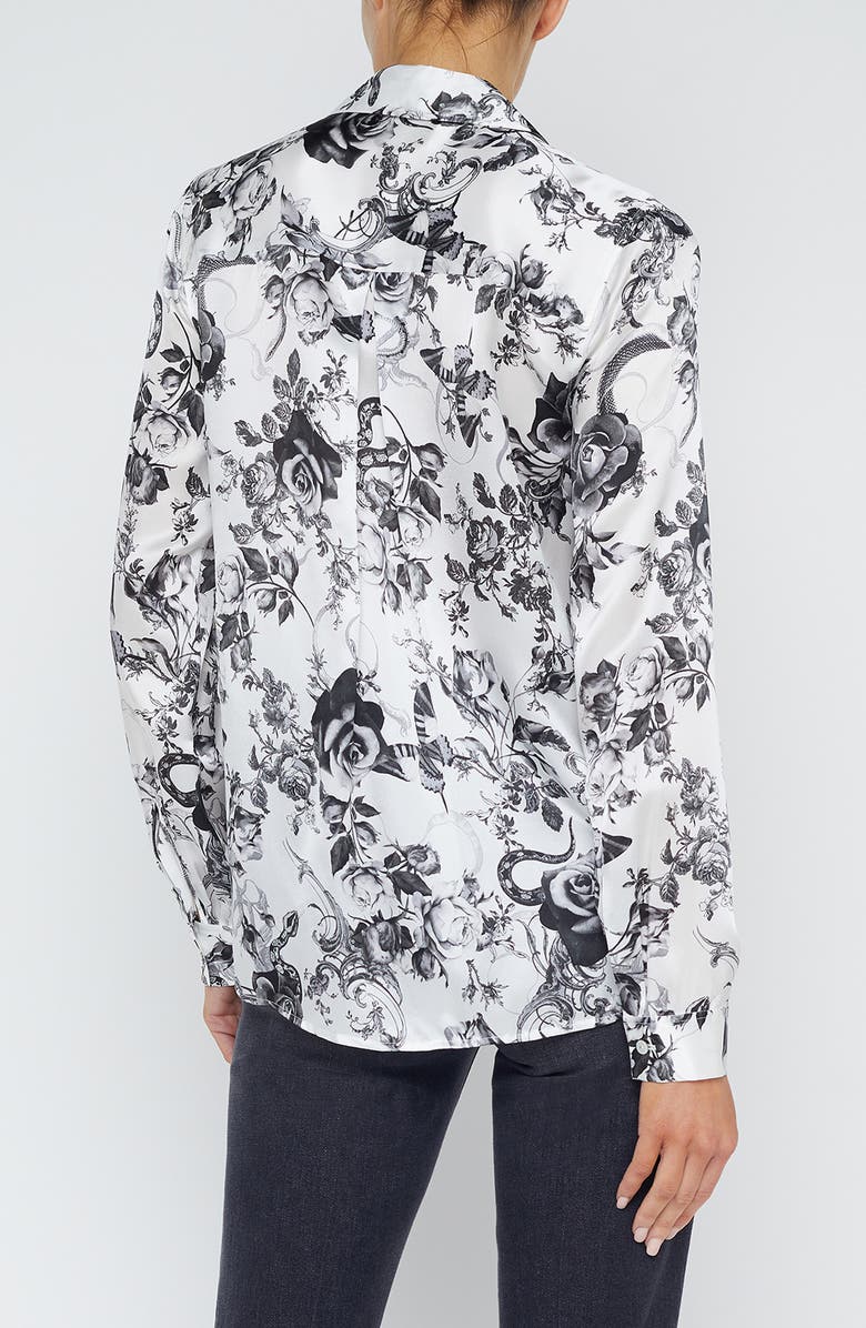 L'AGENCE Tyler Floral Print Woven Silk Shirt, Alternate, color, White/ Black Baroque Floral