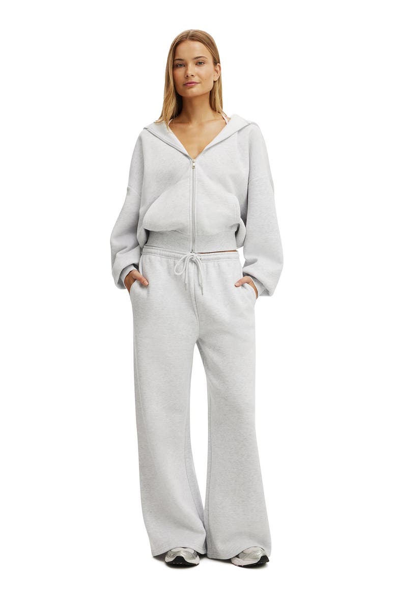 Women's Active Plush Tie Waist Wide Leg Sweatpant, Alternate, color, Cloudy Grey Marle