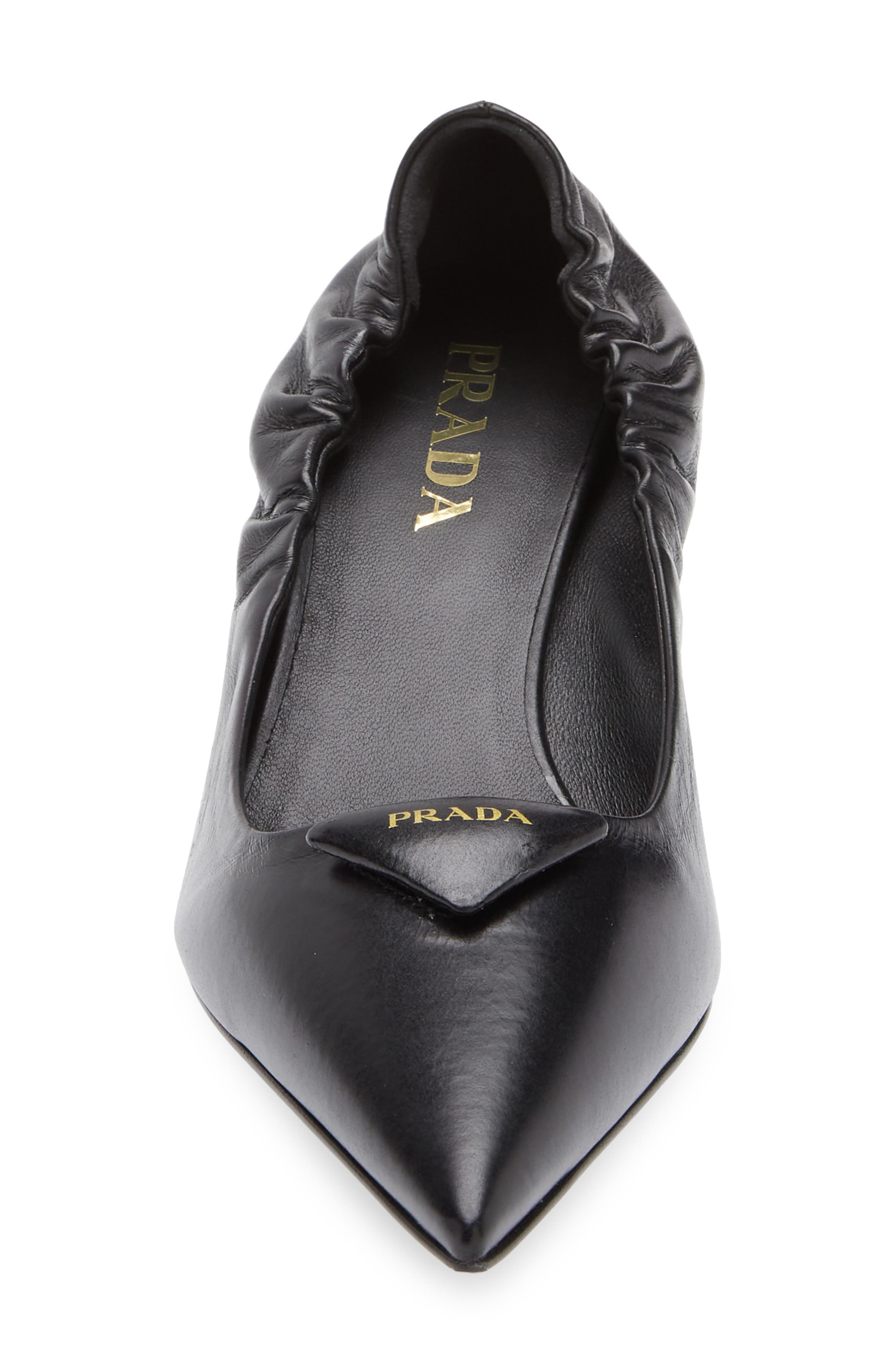 Prada Triangle Logo Pointed Toe Pump, Alternate, color, Black